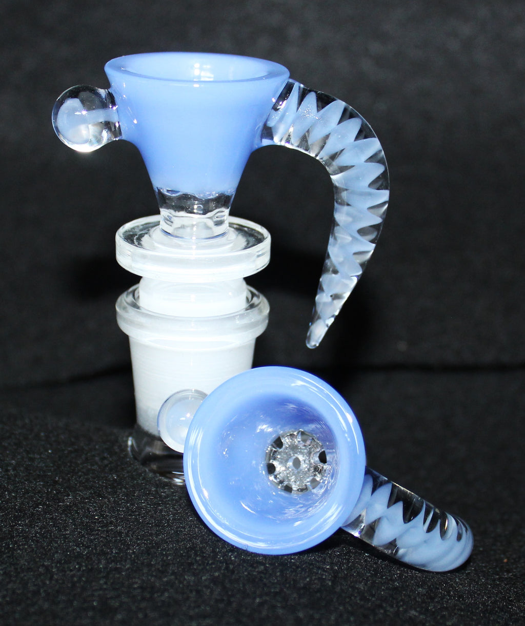 14mm BLUE WAVE Slide Bowl w/ HONEYCOMB SCREEN Glass Slide Bowl 14 mm male