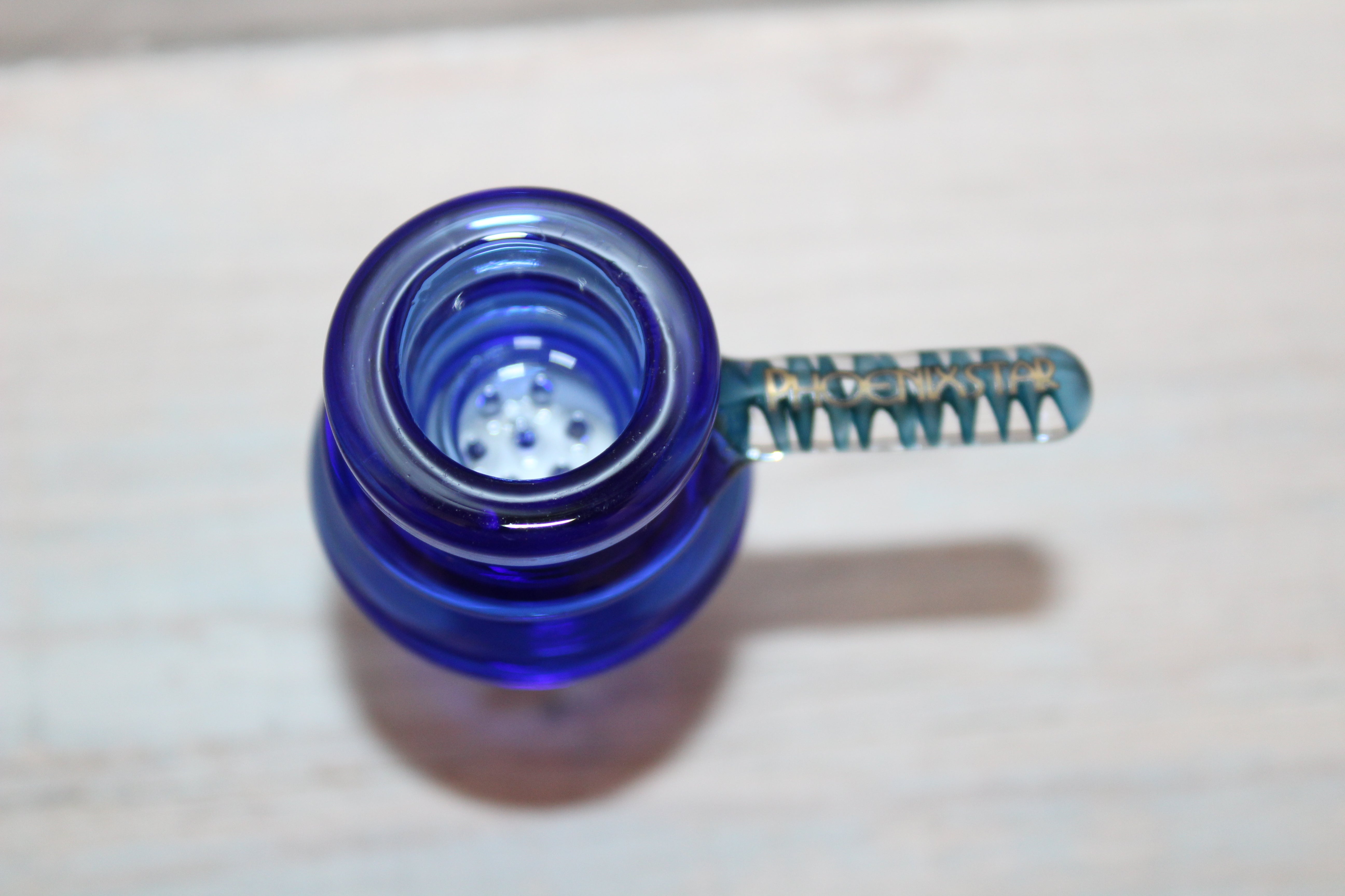 14mm DEEP BLUE SPIRAL STICK GLASS SLIDE Tobacco Bowl w/ built-in screen 14 mm