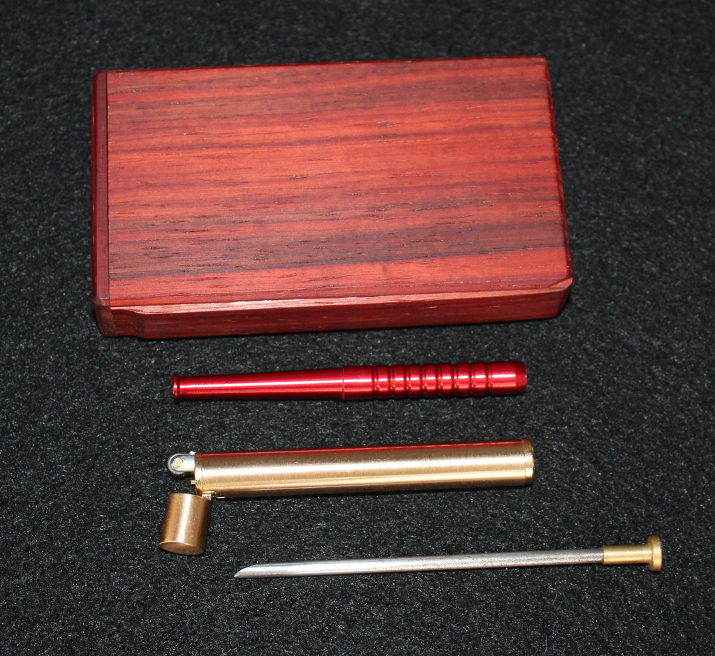 Padauk Wood DUGOUT COMBO w/Butane Lighter, One Hitter Pipe and Tool MADE IN USA