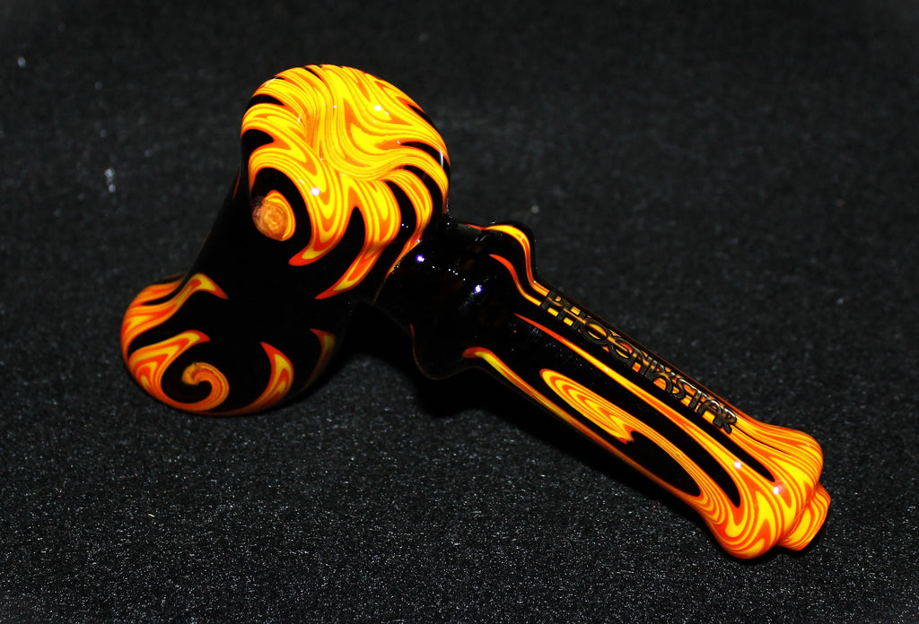 5" Flaming Hammer on Black Glass