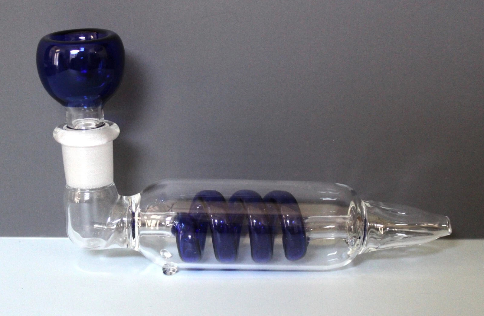 5" BLUE Glass COIL TUBE Tobacco Smoking Pipe 14mm Slide bowl pipes