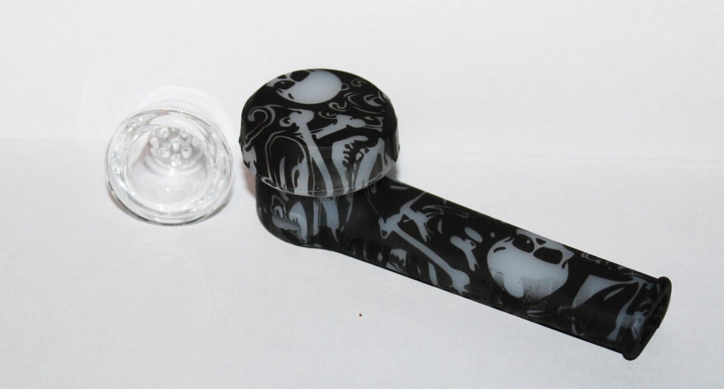 2x DEAL - 3 1/2" Glow In The Dark SKULL SILICONE Pipe w/ EXTRA BOWL Glow Pipe