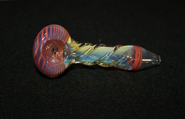 TWISTED RED CANDLE GLASS PIPE FUMED