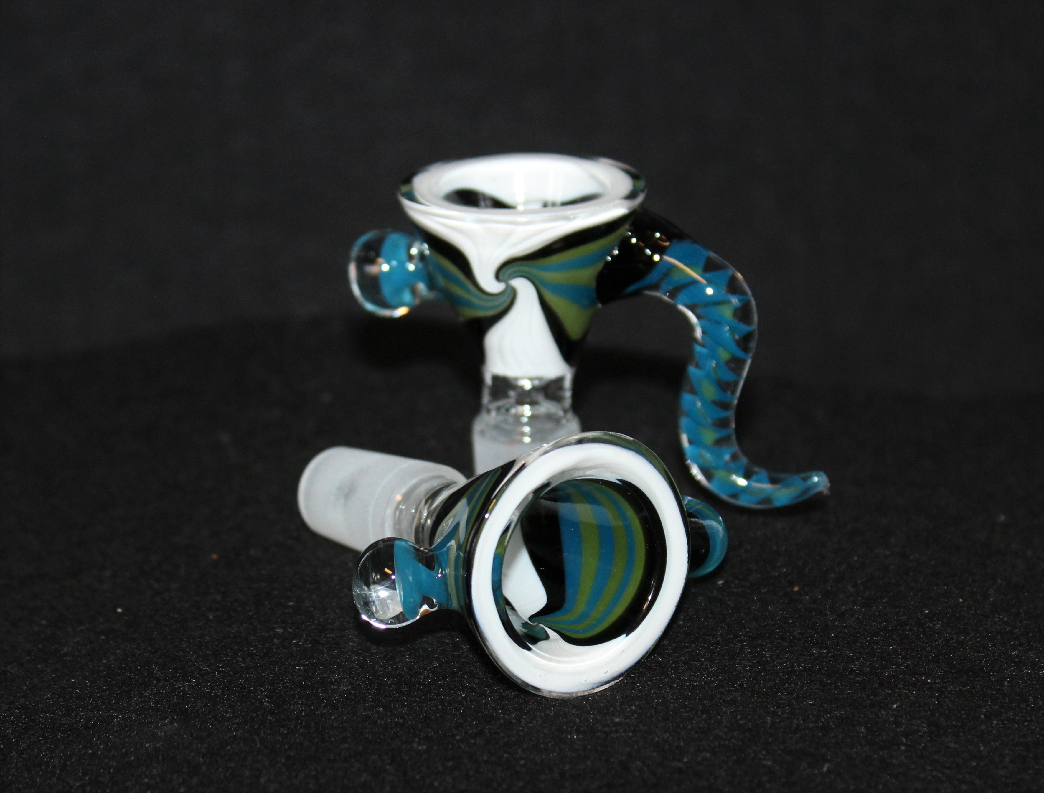 14mm BLUE TAIL Slide Bowl w/ Ball and Horn THICK GLASS Slide Bowl