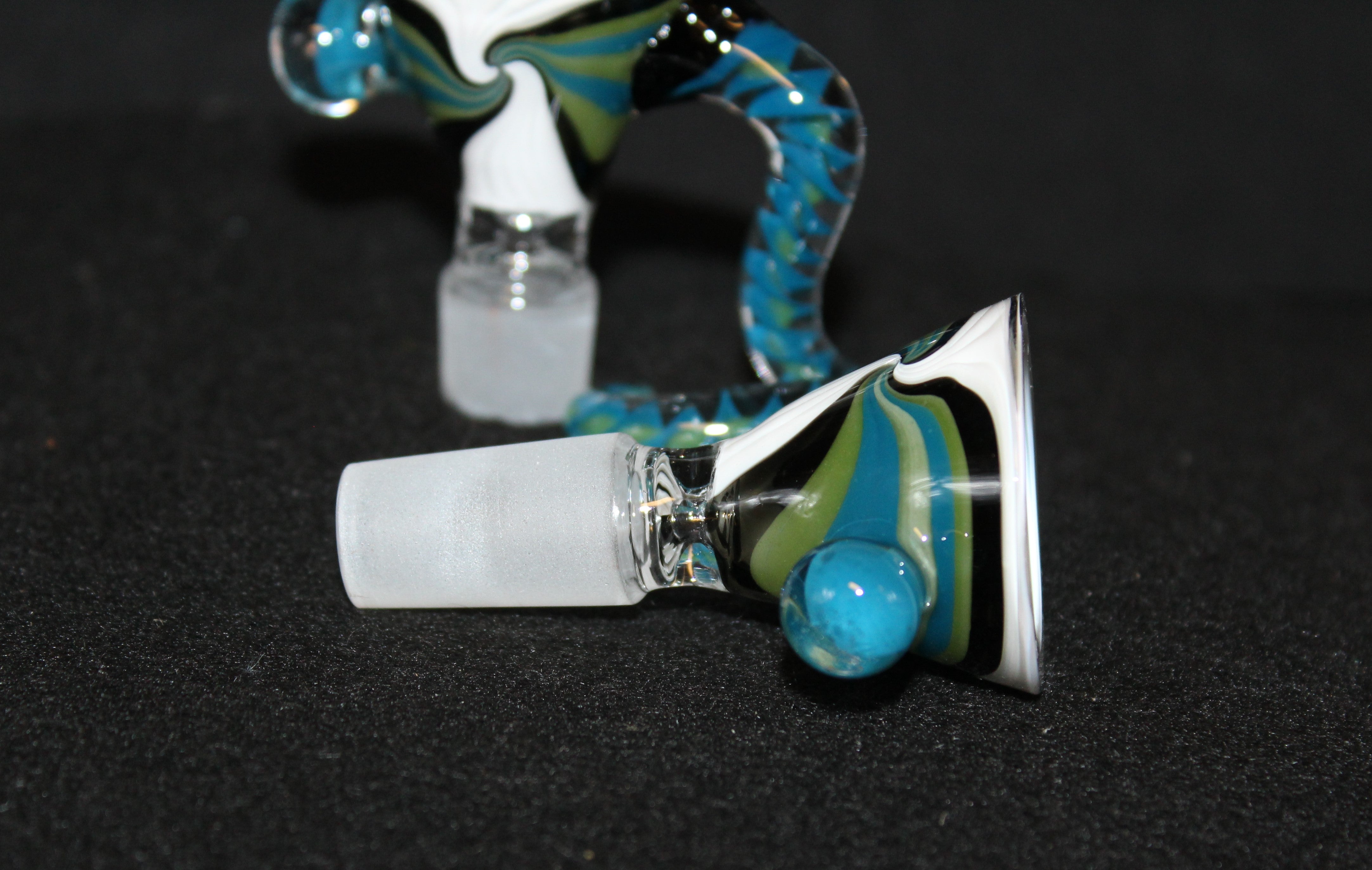 14mm BLUE TAIL Slide Bowl w/ Ball and Horn THICK GLASS Slide Bowl