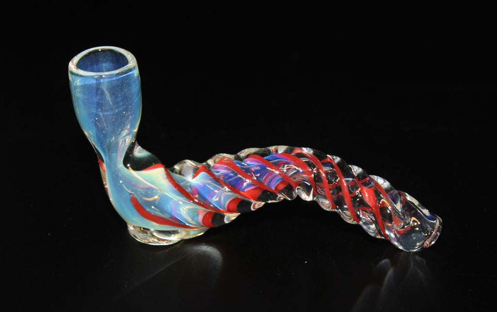 CURVED STEM RED Sherlock One Hitter Tobacco Smoling Glass Pipe One Hit